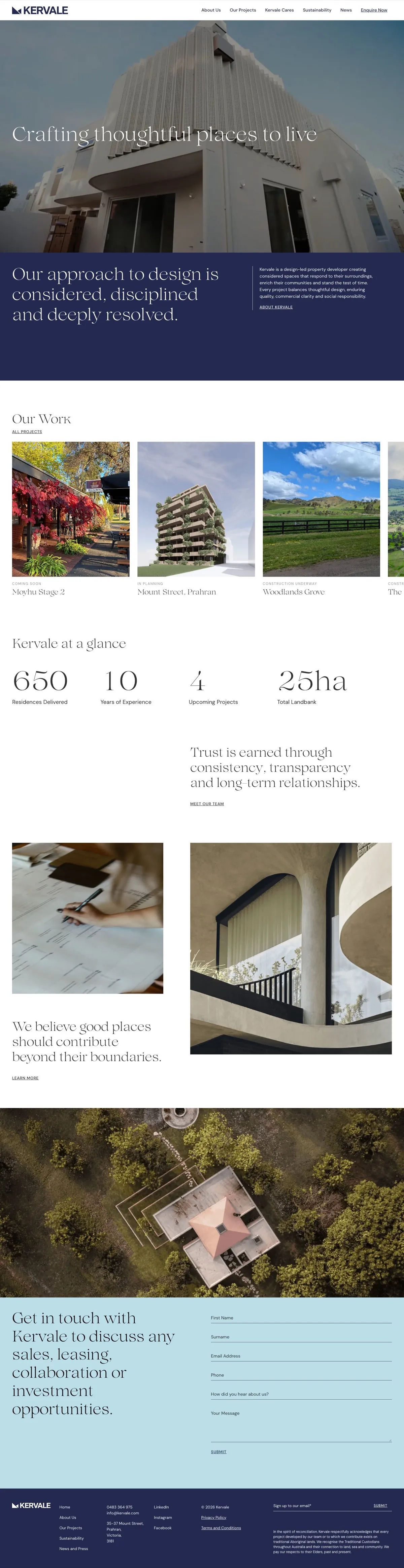The kervale.com homepage from hero to footer.