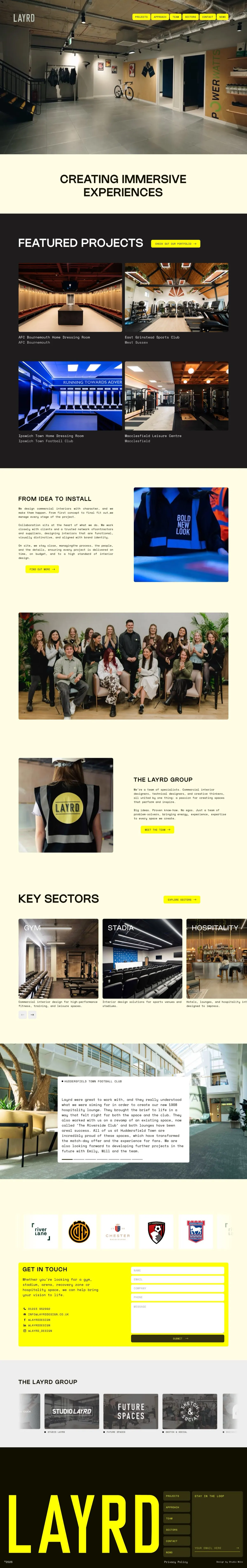 The layrddesign.co.uk homepage from hero to footer.